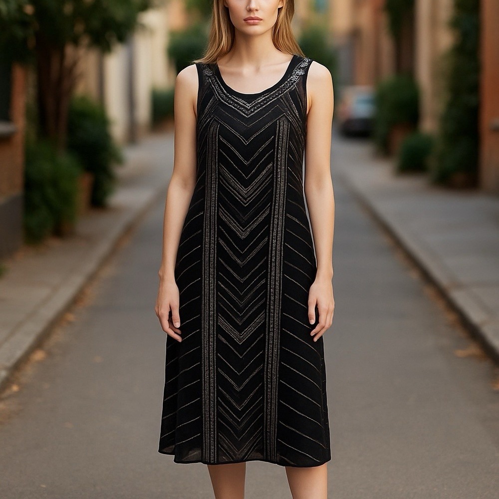 Miss Me Black Embellished Beaded Chiffon Cocktail Shift Dress Size Small